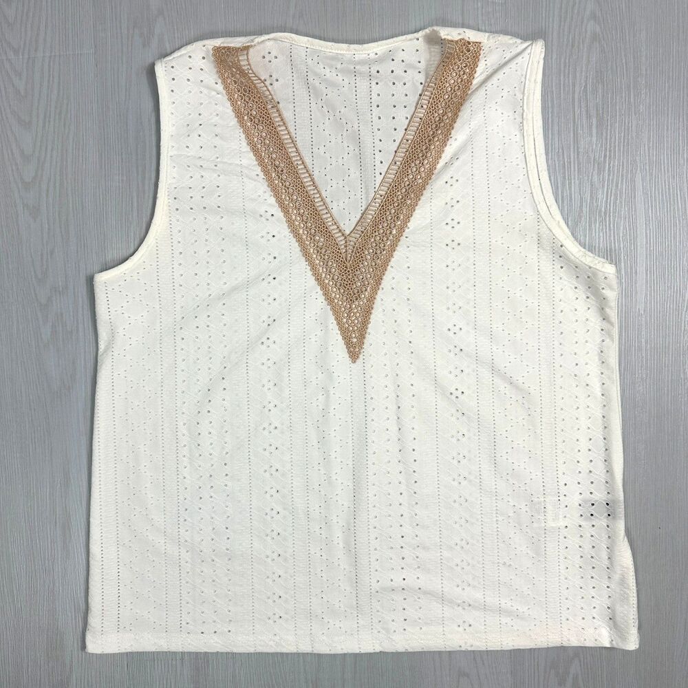 Shein Women's XL US 12 White Sleeveless V-Neck Detail Business Casual Blouse